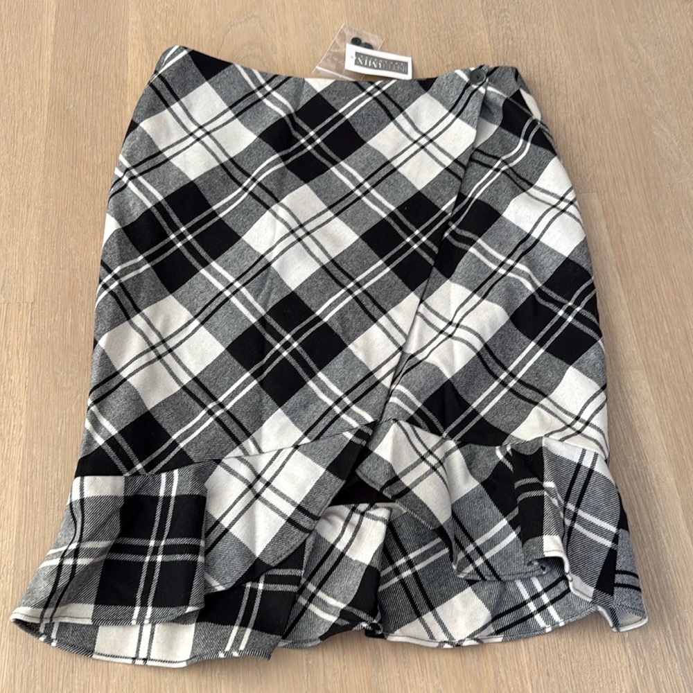 Intermix wrap around Plaid Skirt with Ruffle